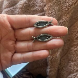Stamped Silver Fish-Shaped Earrings